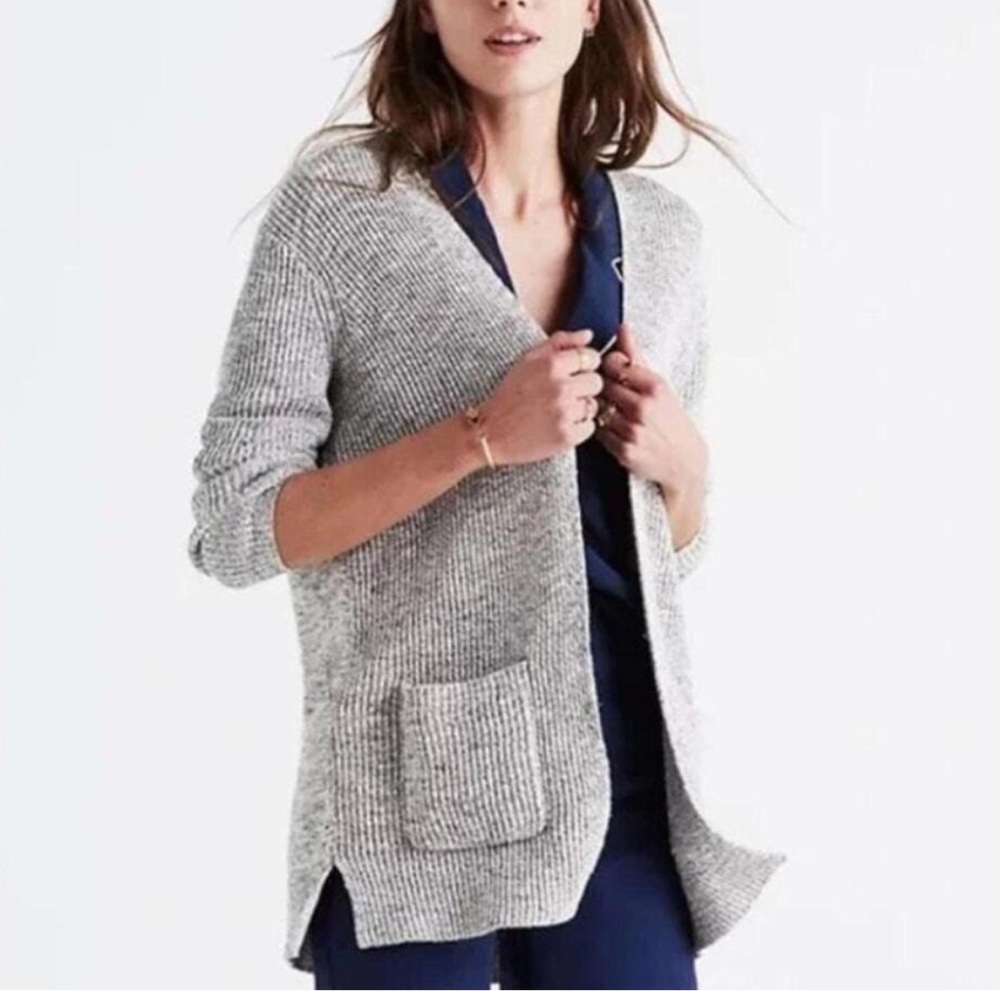 Madewell Marled Gray Open Front Cardigan‎ Sweater Granny Core Cozy Medium